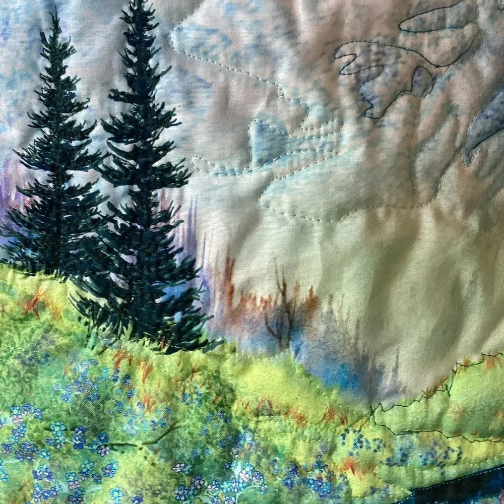 NWT. Hand Crafted Mountain Pass Landscape Quilted Wall Hanging